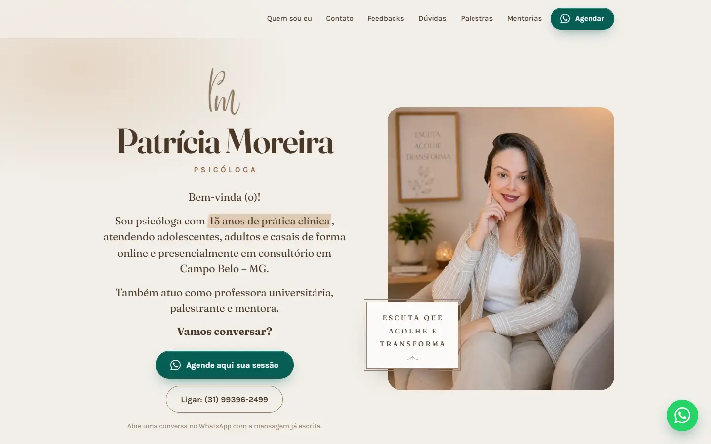 Primeira tela do site Psicóloga Patrícia Moreira