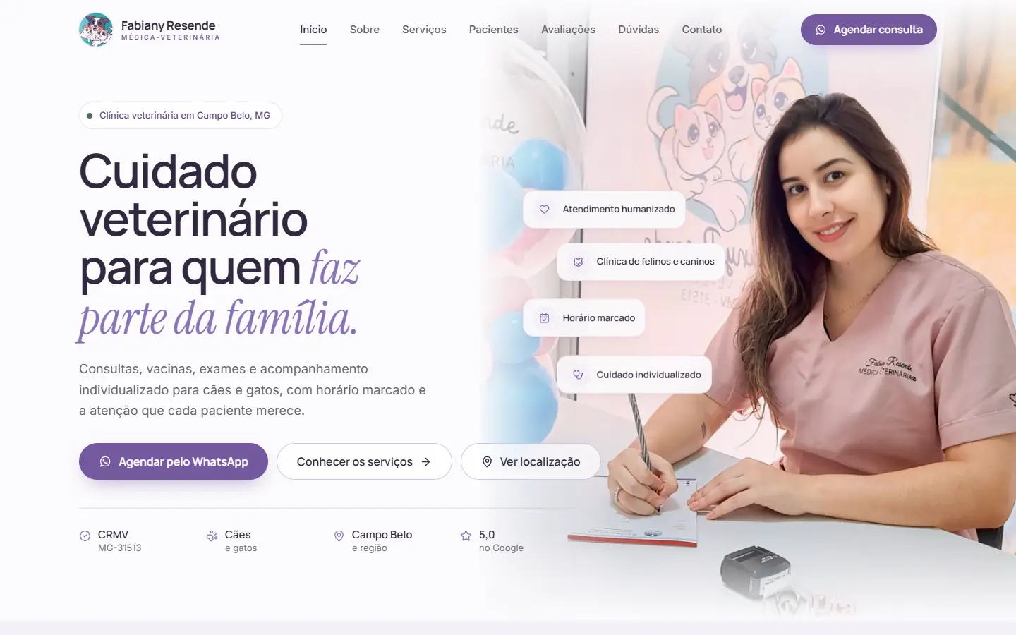 Primeira tela do site Veterinária Fabiany Resende