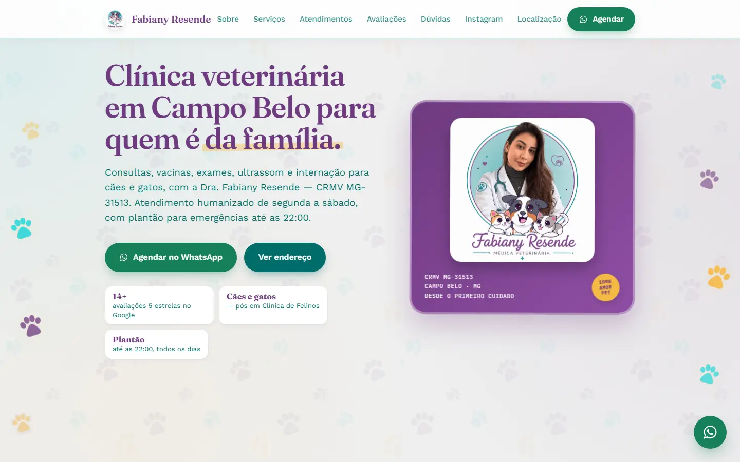 Primeira tela do site Veterinária Fabiany Resende